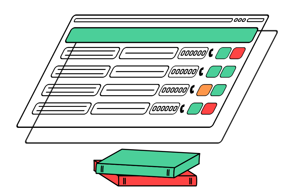 Illustration featuring two closed books with a abstract web interface floating above them